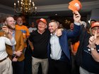 Luke Herdegan is seen celebrating the huge result for One Nation with father Murray Herdegan on Aug 29, 2026.