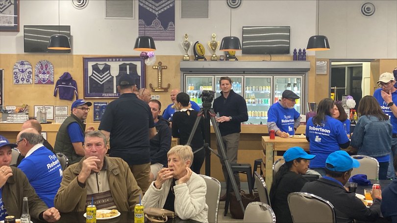 Andrew Hastie joins crowd of around 70 at Liberal Party function as they await Secret Harbour by-election results.