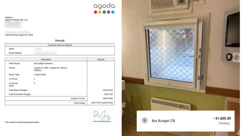 He was charged $1800 for his $75 room, and disputes the hotel claim that the bathrooms have adequate ventilation.