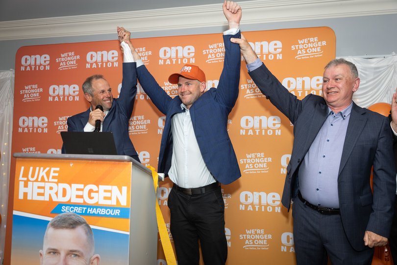 One Nation WA leader Rod Caddies with Luke Herdegan.