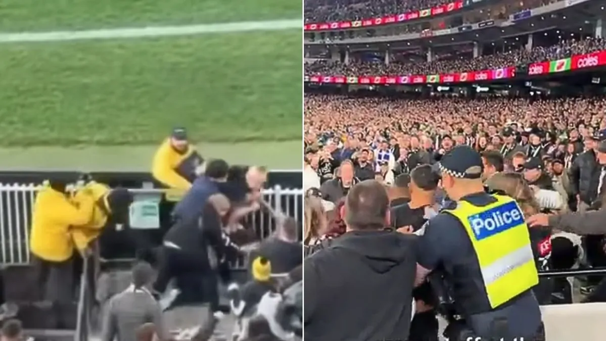 Wild vision emerges from inside the MCG as ‘Pies fans turn on each other’ Wild vision emerges from inside the MCG as ‘Pies fans turn on each other’