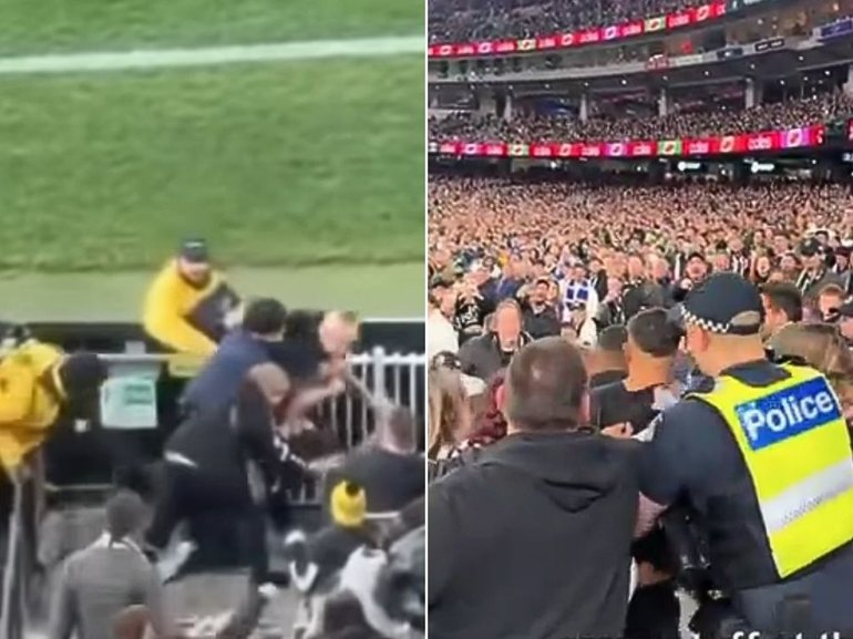 Pies fans turned on each other in violent clashes at the MCG on Friday night.