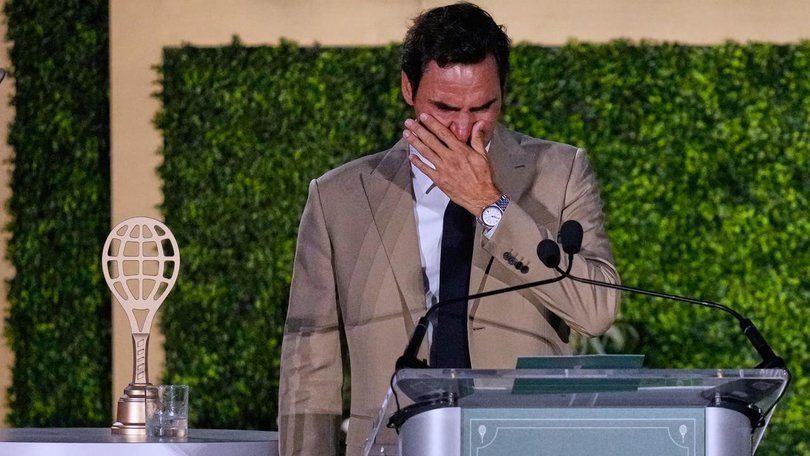 Roger Federer couldn't hold back his tears during his induction into the Tennis Hall of Fame.