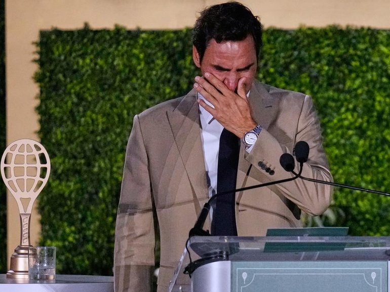 Roger Federer couldn't hold back his tears during his induction into the Tennis Hall of Fame.