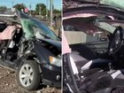 A 26-year-old man was taken to  hospital with a suspected broken arm after his car entered a level crossing and was hit by a train
