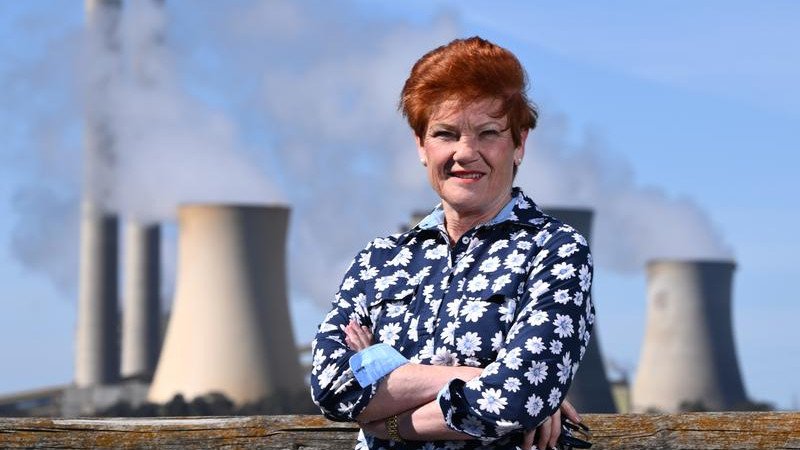 One Nation Leader Pauline Hanson in Gippsland, Victoria today, where she promised to introduce nuclear power in the state.