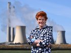 One Nation Leader Pauline Hanson in Gippsland, Victoria today, where she promised to introduce nuclear power in the state.