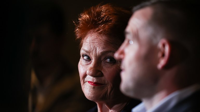 Pauline Hanson and One Nation candidate for Secret Harbour Luke Herdegen.