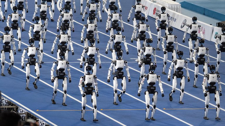 A humanoid robot procession at the the 2nd World Robot Games.