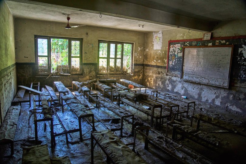Mud covers the floor of a classroom damaged in the recent flash floods at the Shree Bagheswori Madhyamik School in Galchhi, Dhading district of Nepal Sunday, Aug. 30, 2026. (AP Photo/Niranjan Shrestha) Picture: Niranjan Shrestha