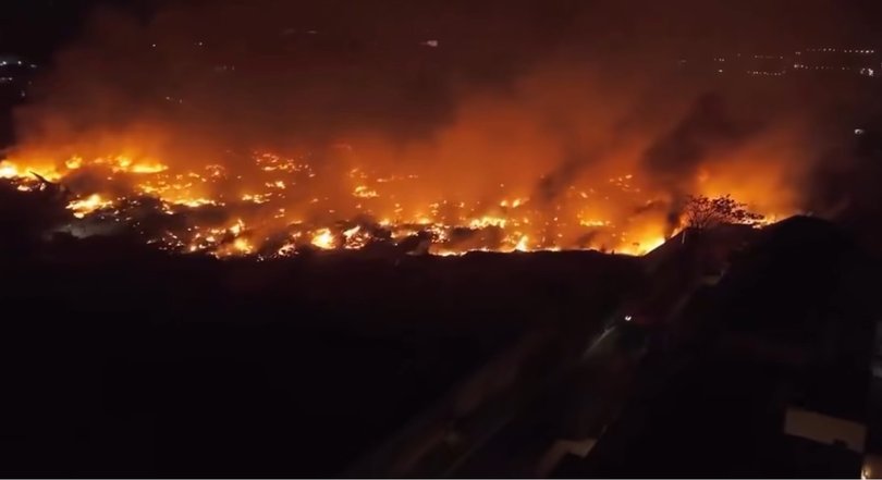 The fire could be seen burning wildly.