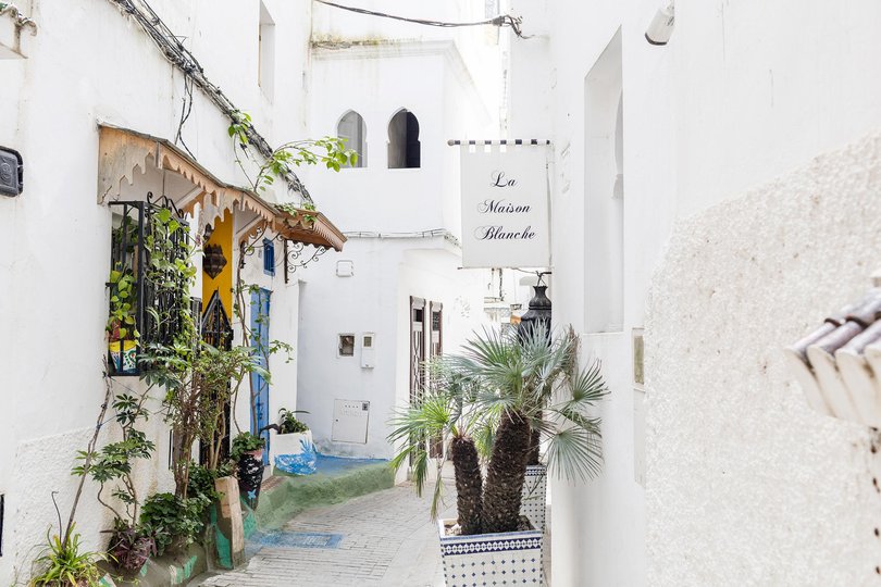 A residential street in Tangier,seen on a walking tour in Tangier, Morocco.