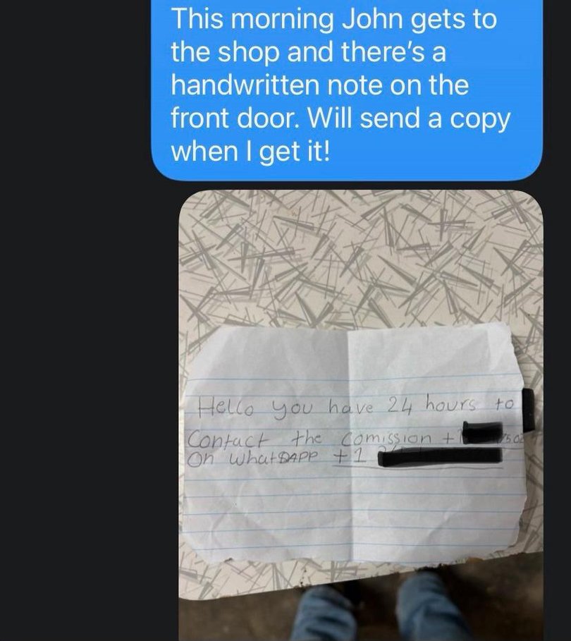 Victoria retail crime story - A threat pinned to the door of the Friendly Grocer Longwarry Picture: Unknown