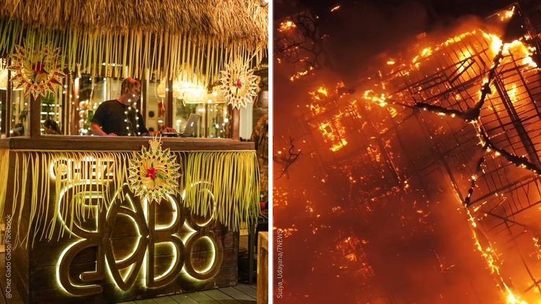 The restaurant was badly damaged after a fire ripped through the venue on Sunday evening.