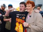 Pauline Hanson signs a Pantera album for Jaxen Clarke, 15, from Cowra, after One Nation’s by-election win. Mark Stewart / NewsWire