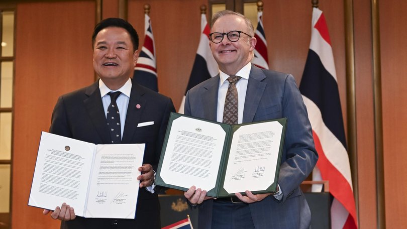 Prime Minister Anthony Albanese and his Thai counterpart Anutin Charnvirakul Picture: NewsWire / Martin Ollman
