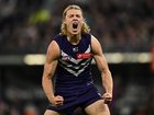 Hayden Young of the Dockers celebrates a goal.