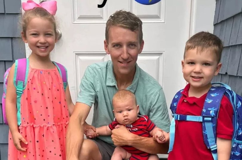 Patrick Clancy with his children Cora, Callan and Dawson, who were strangled by their mother Lindsay. Picture: unknown