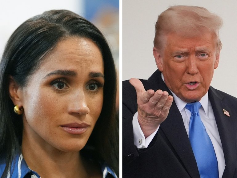 Donald Trump has scolded Prince Harry and Meghan Markle, declaring he was ‘happy’ to see the couple return to the UK.