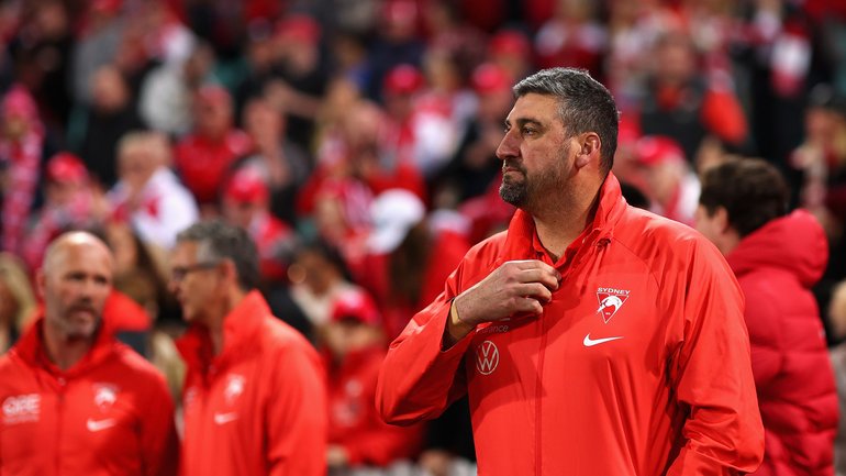 Swans head coach Dean Cox looks on following the round 24 AFL match between Sydney Swans and North Melbourne Kangaroos.