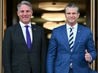 Pete Hegseth gives a thumbs up as he welcomes Australia Deputy Prime Minister Richard Marles during an honour ceremony at the Pentagon.