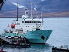 The Professor Molchanov research vessel is moored at the Barentsburg port located at the Spitsbergen Archipelago. 