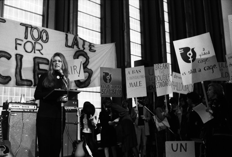 Gloria Steinem speaks at a rally in New York on February 29, 1968. 