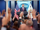 Vice President JD Vance speaks to reporters in the Briefing Room of the White House on Thursday, Sept. 3, 2026. It was the first press briefing at the White House since Karoline Leavitt left as press secretary last week.