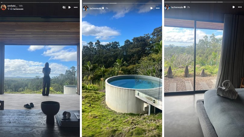 The AFL star teased fans with a glimpse of the couple's romantic getaway.