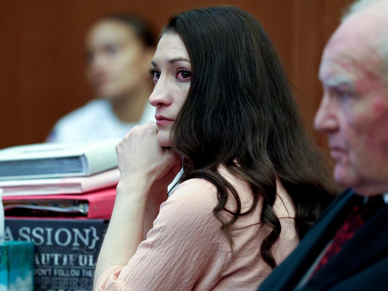 Lindsay Clancy listens to testimony at Plymouth Superior Court.