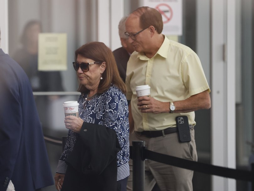 Lindsay Clancy’s parents, Michael and Paula Musgrove, exit the court.