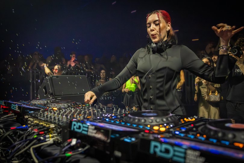 Clara Cuv, a Berlin-based DJ, plays for a packed convention hall in Warsaw, Poland.
