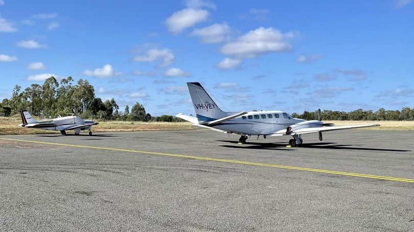 Telford Aviation Beech A36 Bonanza (left) pictured at Clermont Aerodrome in 2022.