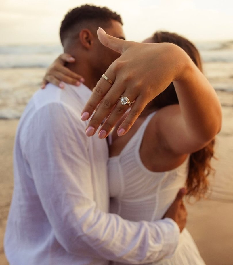 The couple captured their beach proposal at sunset in Janaury last year, after dating for six years.