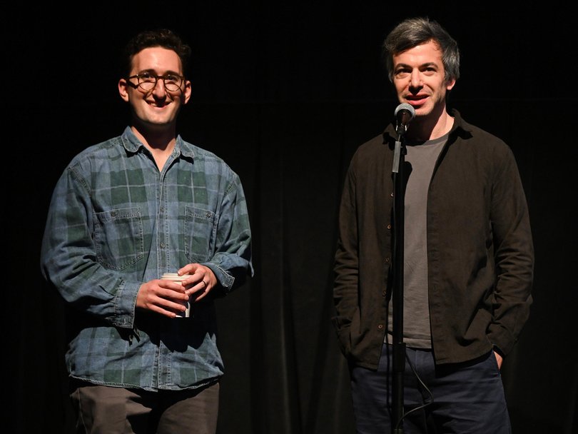 Nathan Fielder and Lance Oppenheim on stage at the world premiere of You Can See Everything at the 2026 Telluride Film Festival.