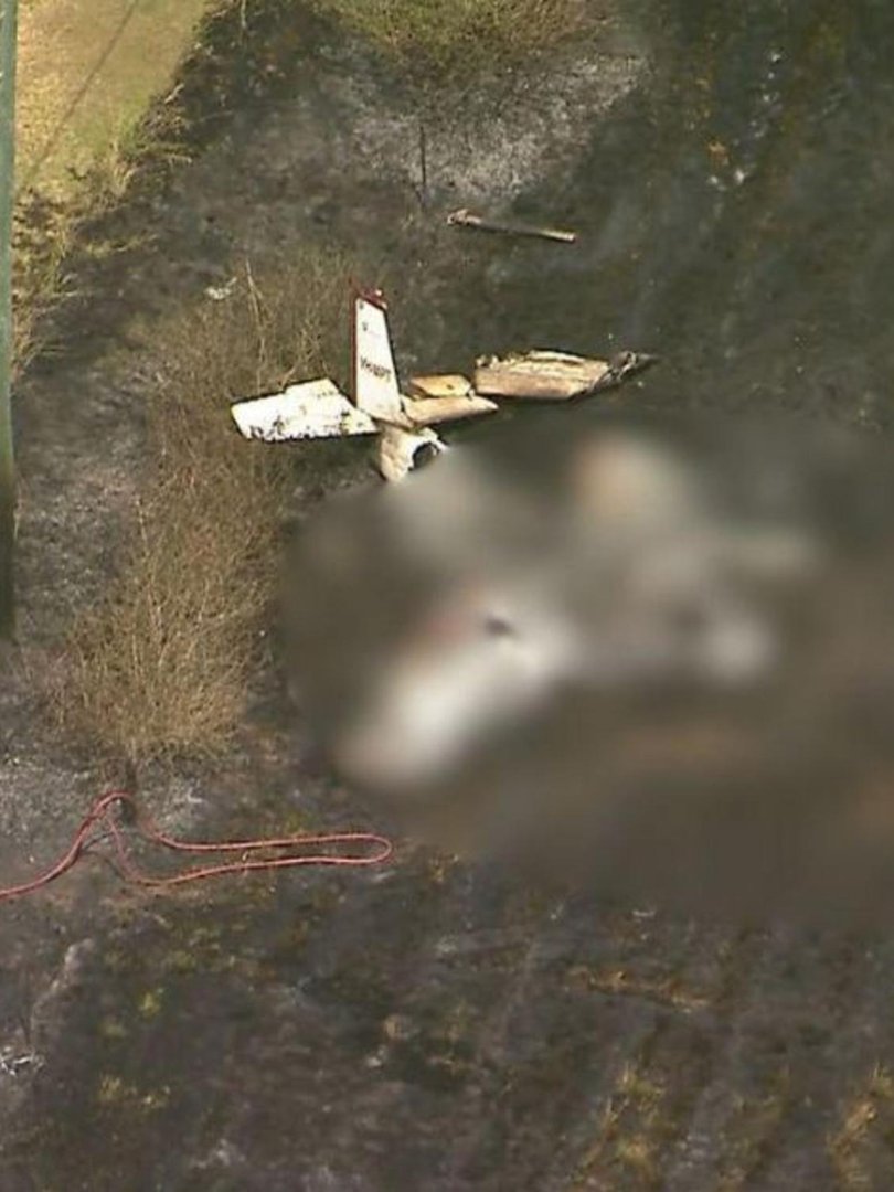 The light plane crash at Chambers Flat south of Brisbane on Monday. Picture: 7 News