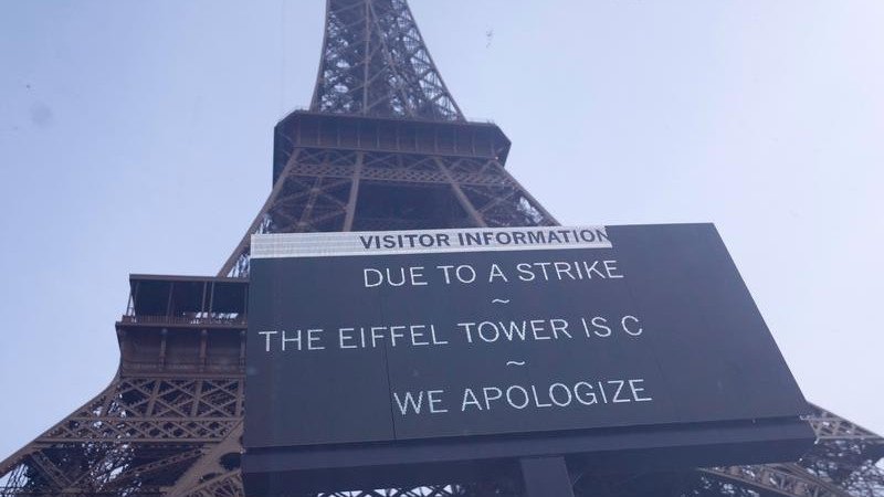 The Eiffel Tower was closed to visitors on Monday due to strike action.
