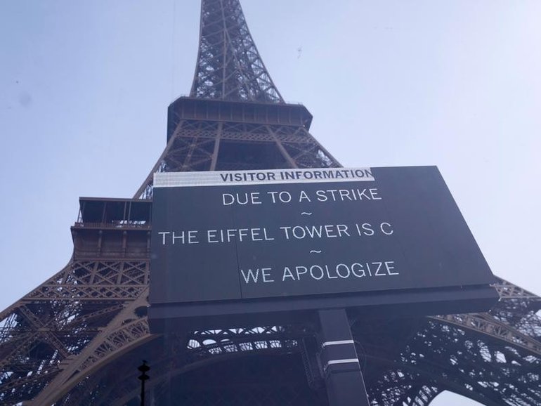 The Eiffel Tower was closed to visitors on Monday due to strike action.