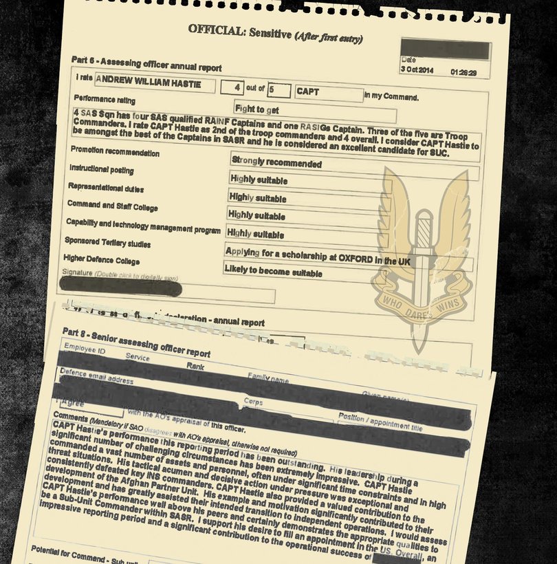 Andrew Hastie released excerpts from his confidential military record.
