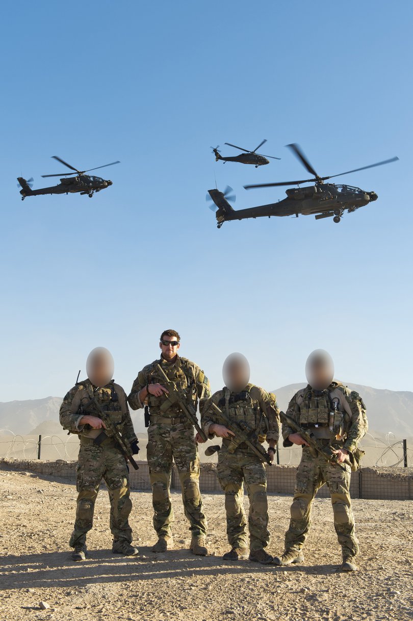SAS corporal Ben Roberts-Smith and three members of his team in Afghanistan in 2012, when he crossed paths with Andrew Hastie, who was then a captain.