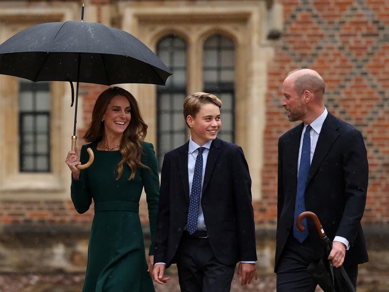Prince George was accompanied by his parents as he arrived for his first day at Eton College. (AP PHOTO)