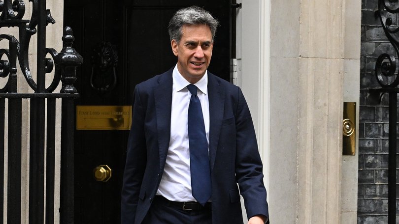 UK Foreign Secretary Ed Miliband departs Downing Street on September 8.