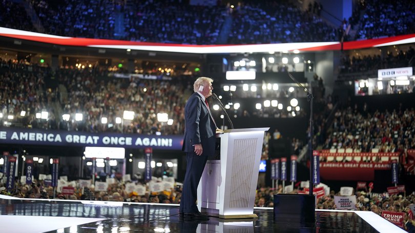 Donald Trump delivers a speech at the Republican National Convention in Milwaukee in 2024 in his effort to win back the presidency.
