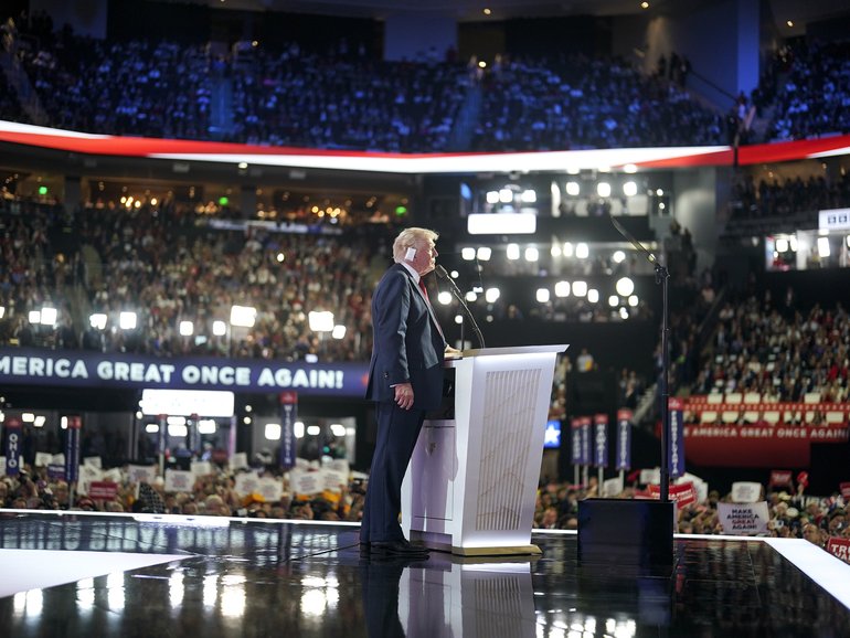 Donald Trump delivers a speech at the Republican National Convention in Milwaukee in 2024 in his effort to win back the presidency. 
