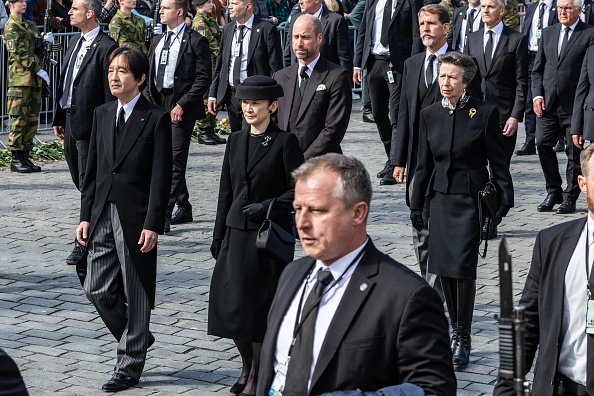 Prince William, Prince of Wales, Princess Anne, Princess Royal, Crown Prince Akishino and Princess Kiko during the funeral of King Harald V of Norway.