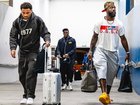Los Angeles Rams players Trent McDuffie and Jaylen Watson touch down in Melbourne. 