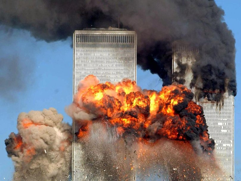 Hijacked United Airlines Flight 175 from Boston crashes into the south tower of the World Trade Center and explodes at 9.03am on September 11, 2001.