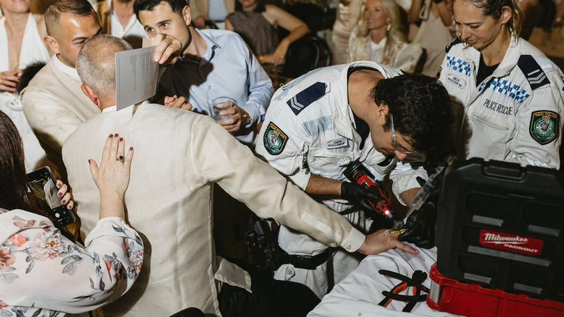 Rescue and Bomb Disposal officers were the heroes of the couple’s wedding on the weekend.