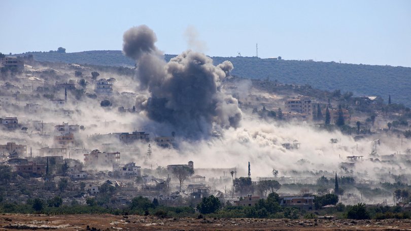 Smoke rising from a strike site near the southern Lebanese village of al-Hanniyeh.