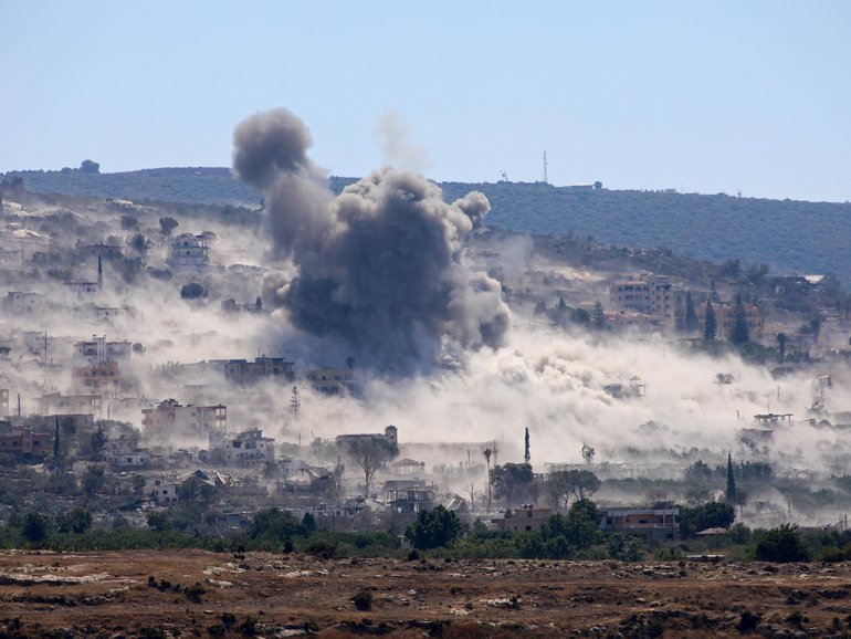 Smoke rising from a strike site near the southern Lebanese village of al-Hanniyeh.